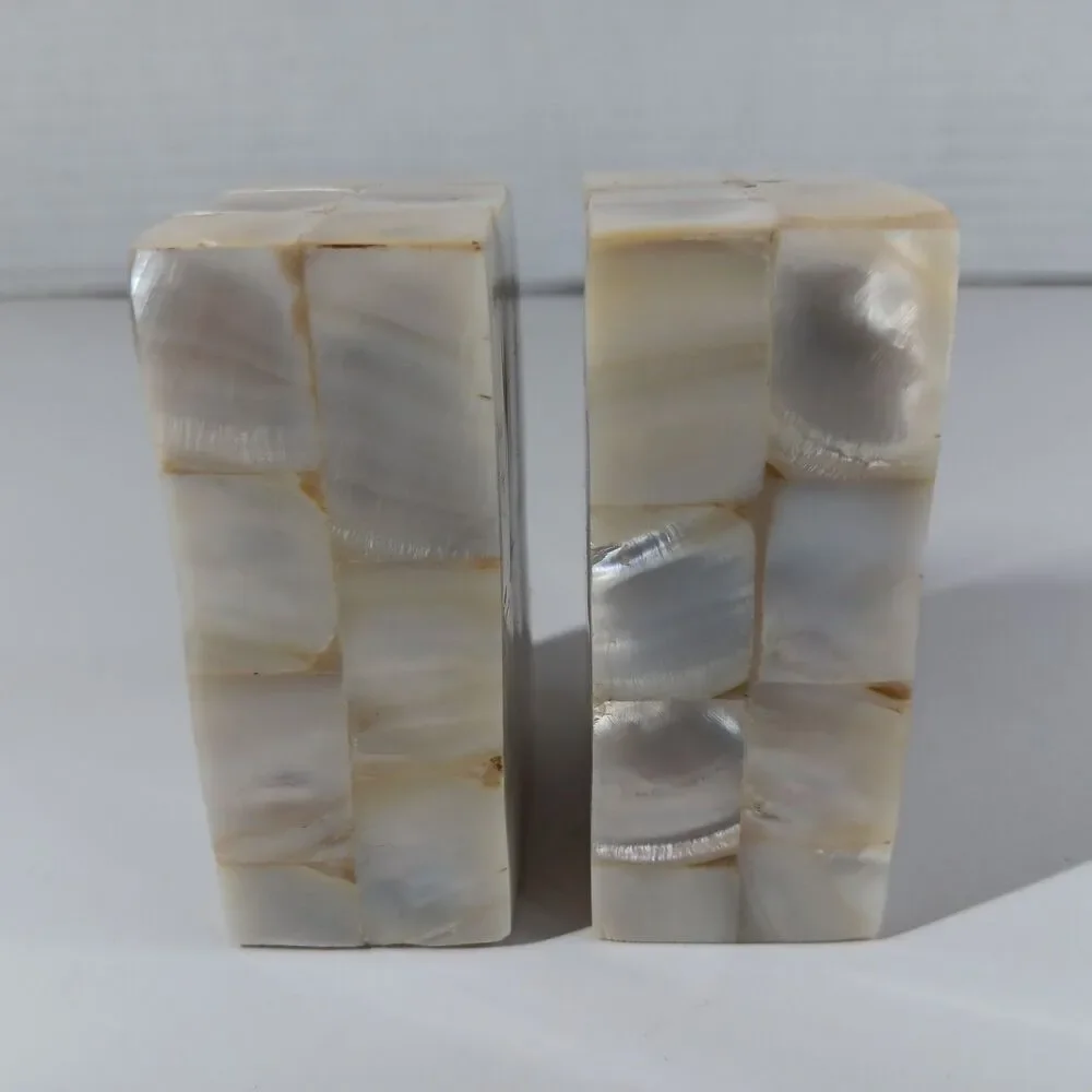 Vtg Mother Of Pearl Salt And Pepper Shakers Mosaic Block Iridescent Beach Decor
